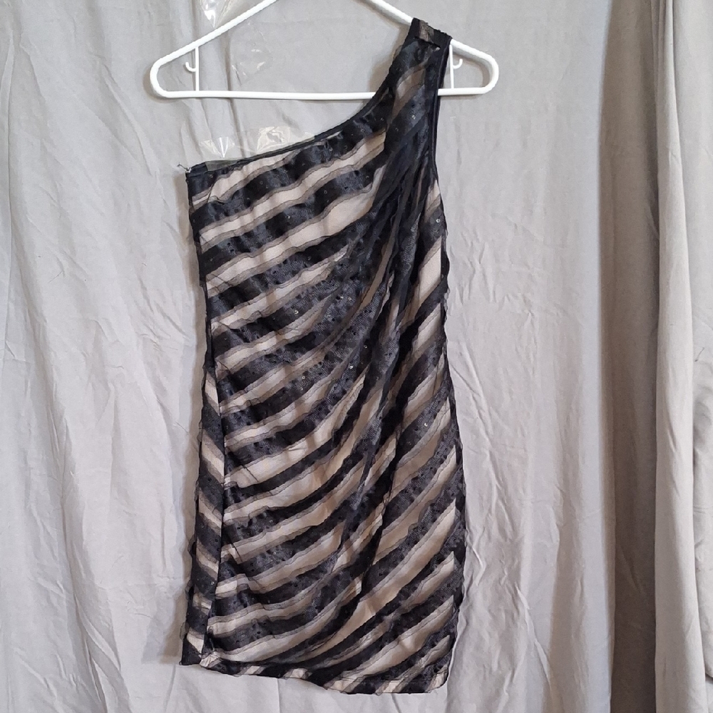 As U Wish Black and Cream One-Shoulder Dress
